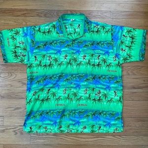 Vintage Rima Hawaiian size L men green button Up Beach Shirt Caribbean Tropical
